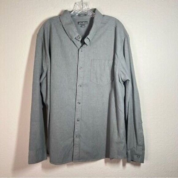 Eddie Bauer Mens Classic Fit Button Down Shirt‎ Size 2XL Gray Long Sleeve Cotton - Picture 1 of 5